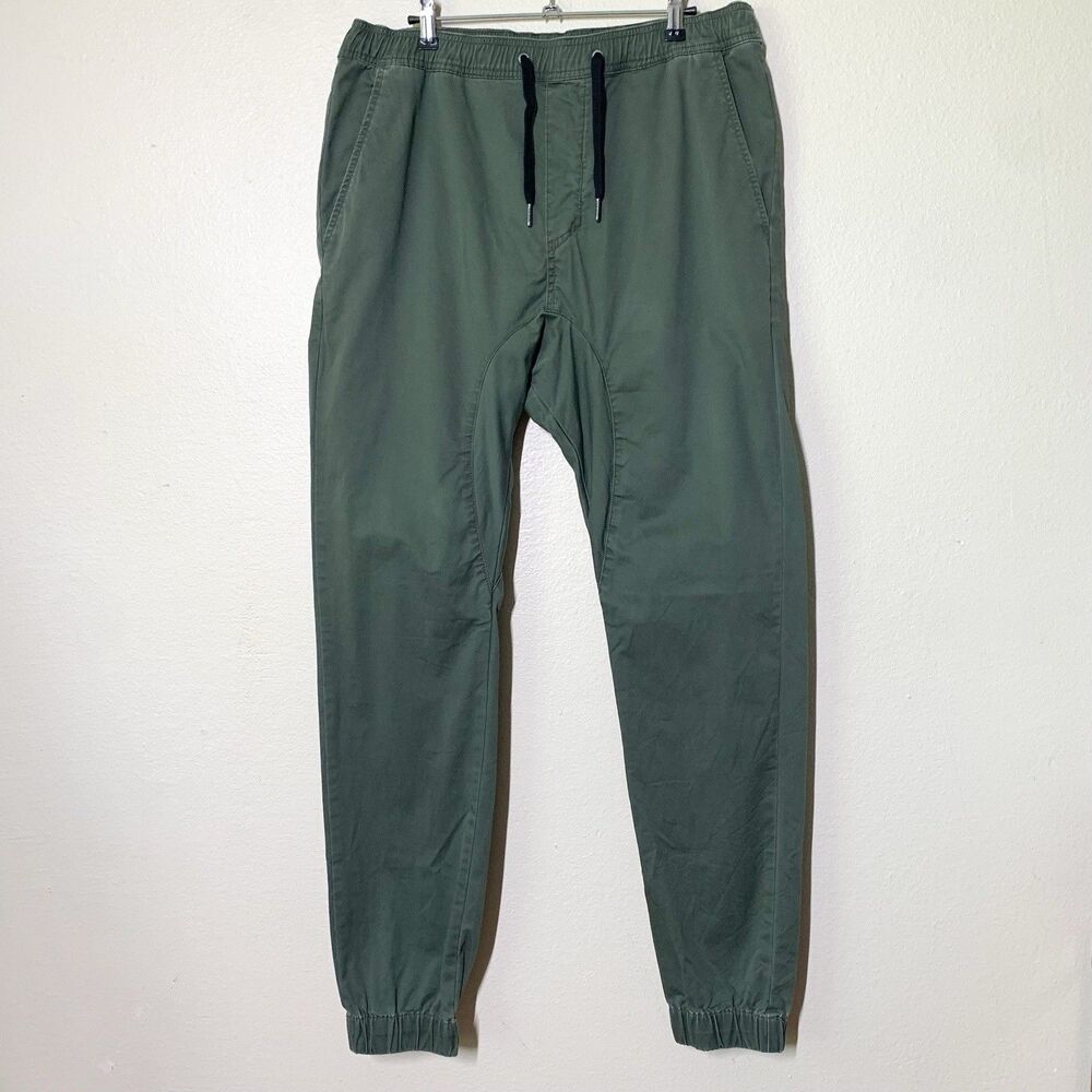 Zanerobe Sureshot Joggers 36 Green Pants Cotton Blend Pockets Stretch Waist